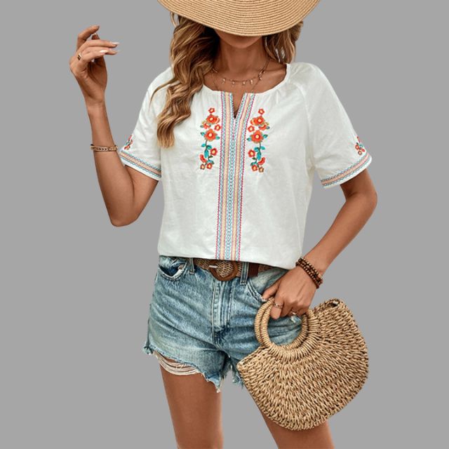 Embroidered boho shirt with tassel trim