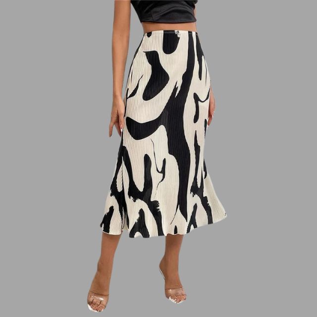 Pleated midi skirt with abstract print