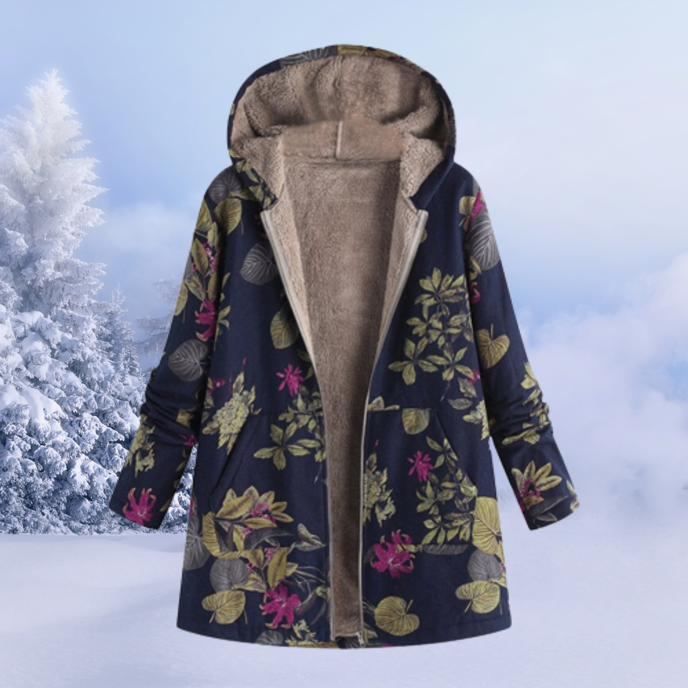 Nasya™ - Floral Coat with Hoodie and Fleece Lining