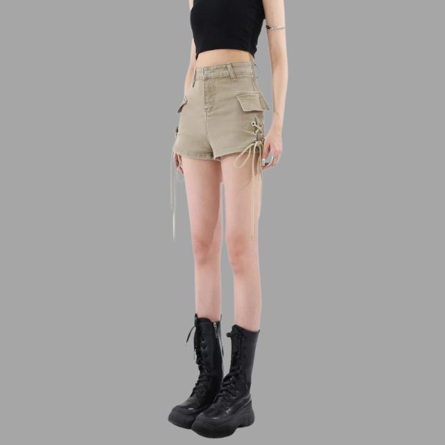 High-waist shorts with lace-up detail