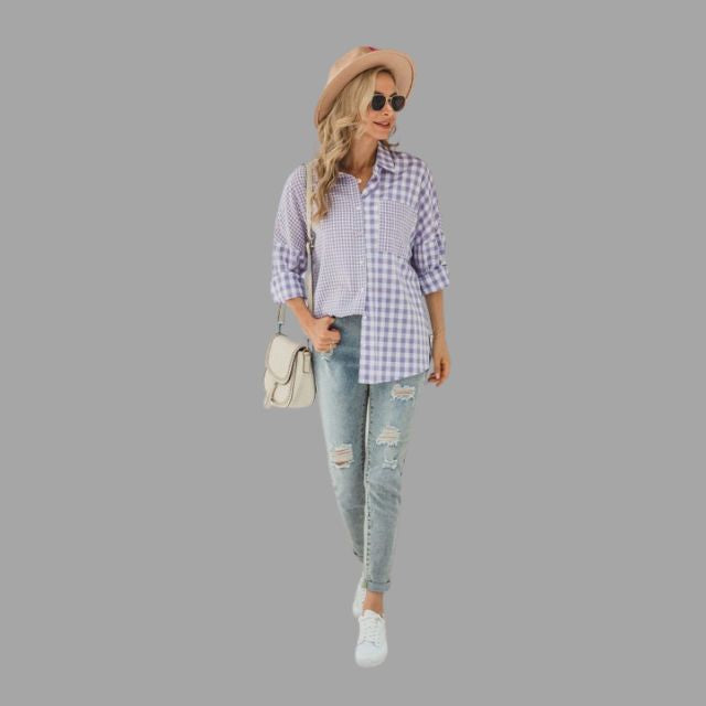 Casual checked shirt with batwing sleeves