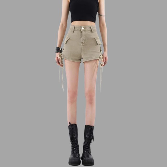 High-waist shorts with lace-up detail