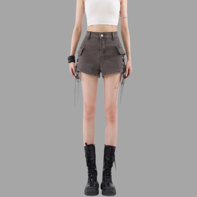 High-waist shorts with lace-up detail