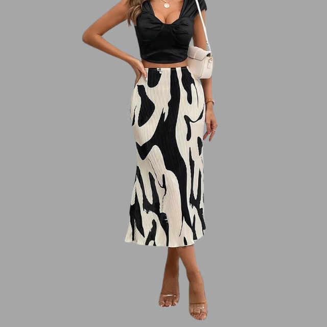 Pleated midi skirt with abstract print