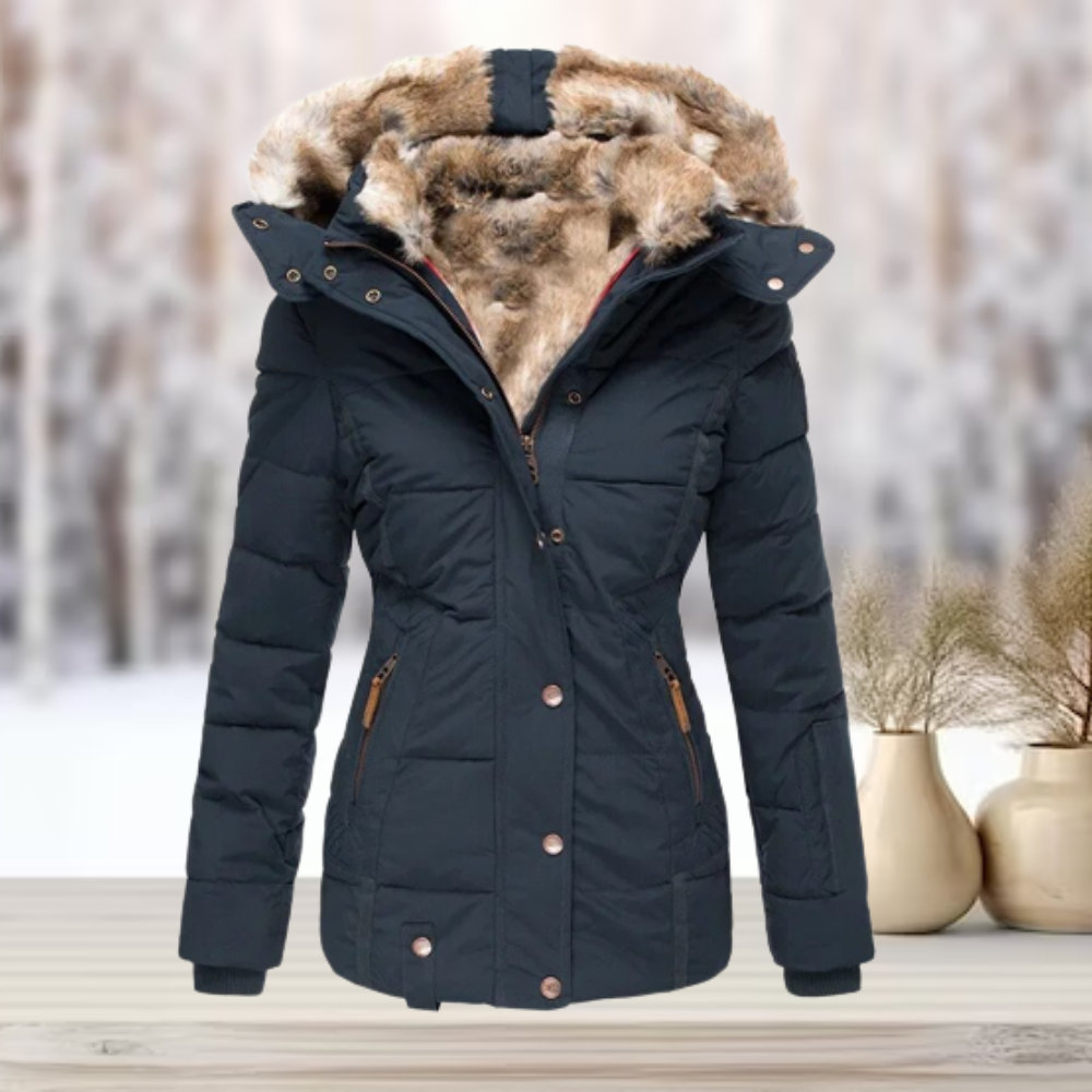 Elegant fur winter jacket with hood