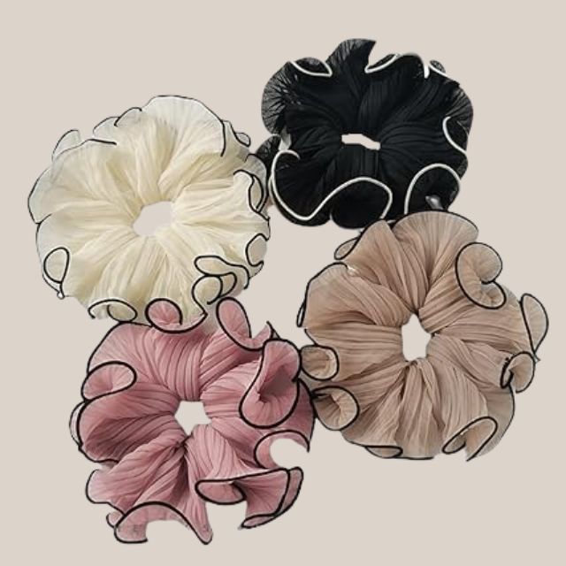 Folded chiffon hair ties with contrasting edge