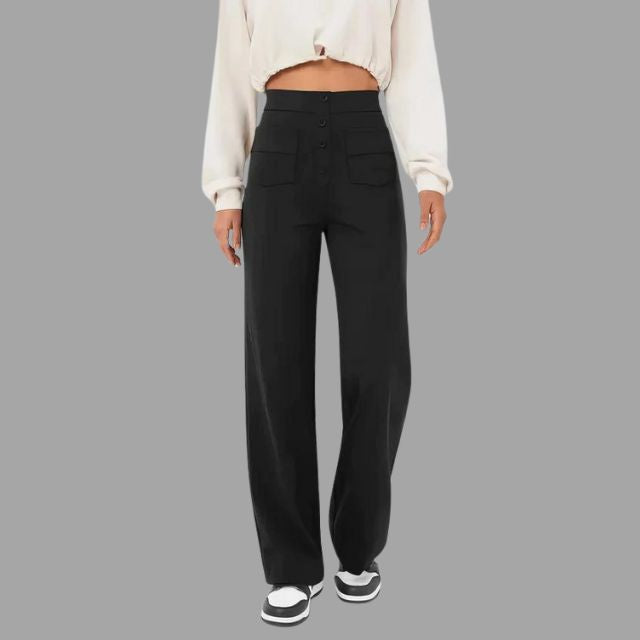 High-waisted flared trousers with patch pockets