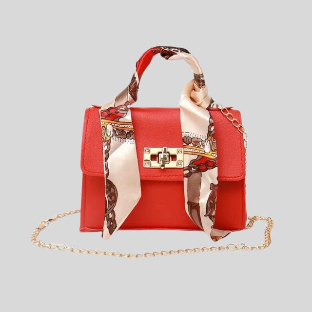 Classic handbag with silk scarf and chain detail