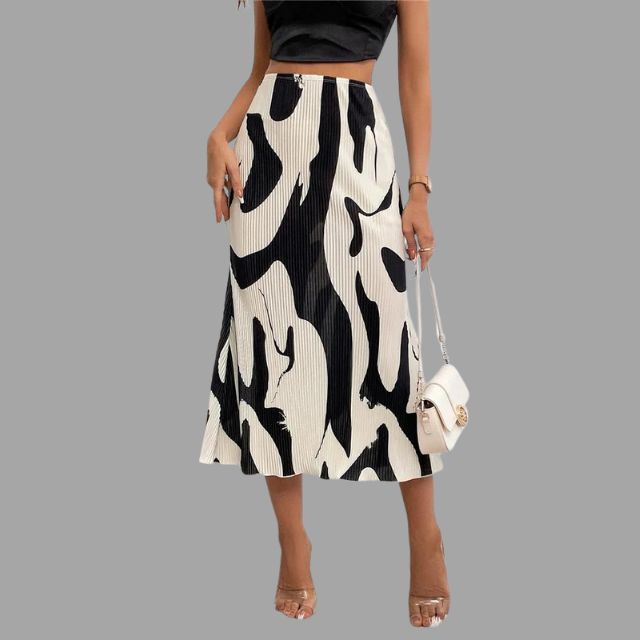 Pleated midi skirt with abstract print