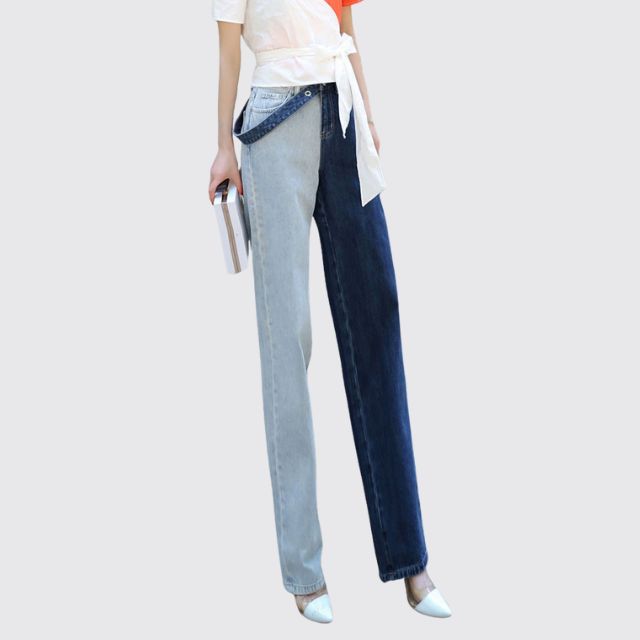 High-waisted straight jeans with contrast splice