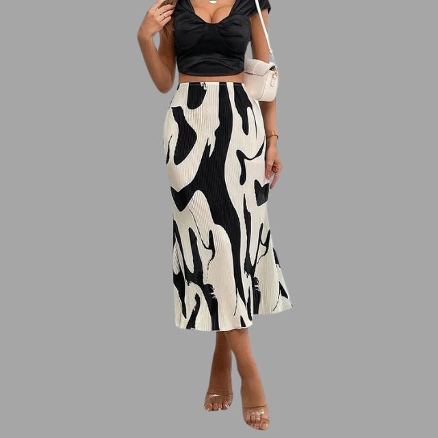 Pleated midi skirt with abstract print