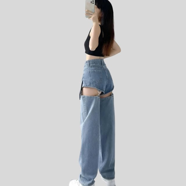 Deconstructed jeans with detachable legs