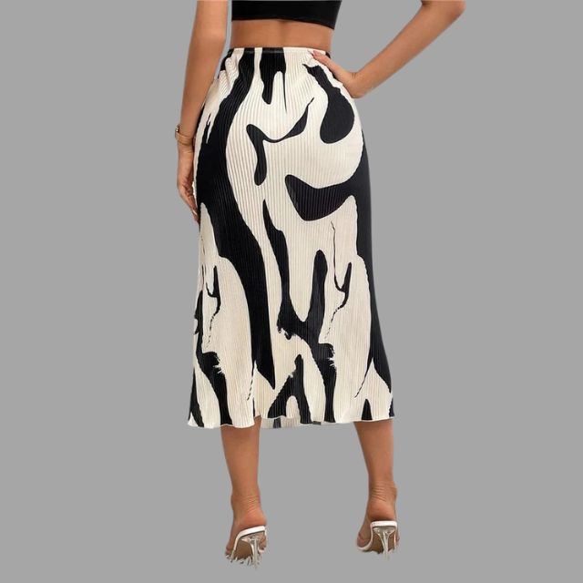 Pleated midi skirt with abstract print