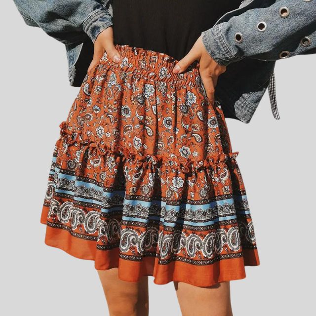 Bohemian floral skirt with ruffles