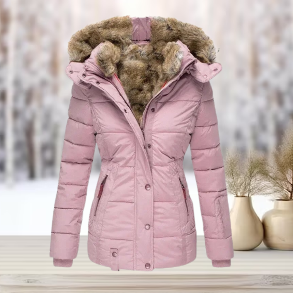 Elegant fur winter jacket with hood