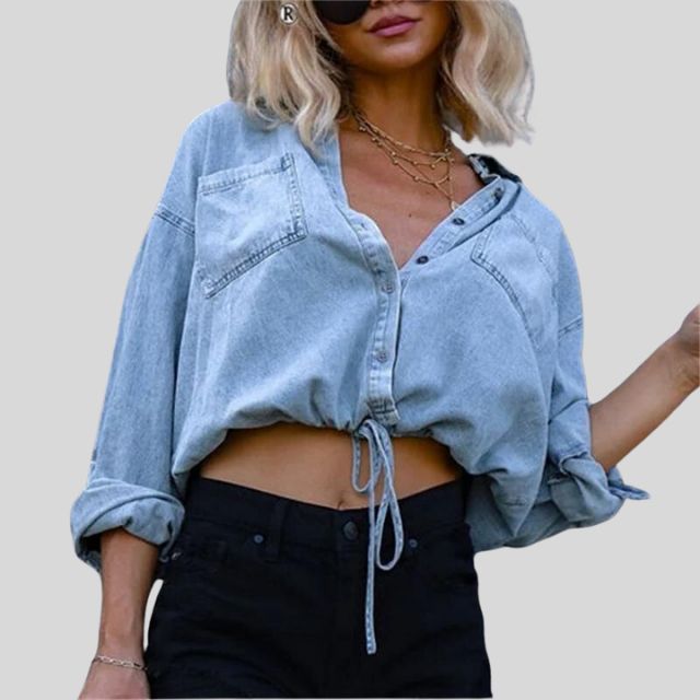 Denim blouse with tie front