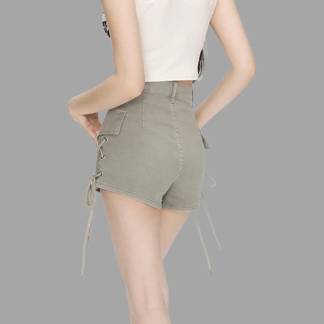 High-waist shorts with lace-up detail