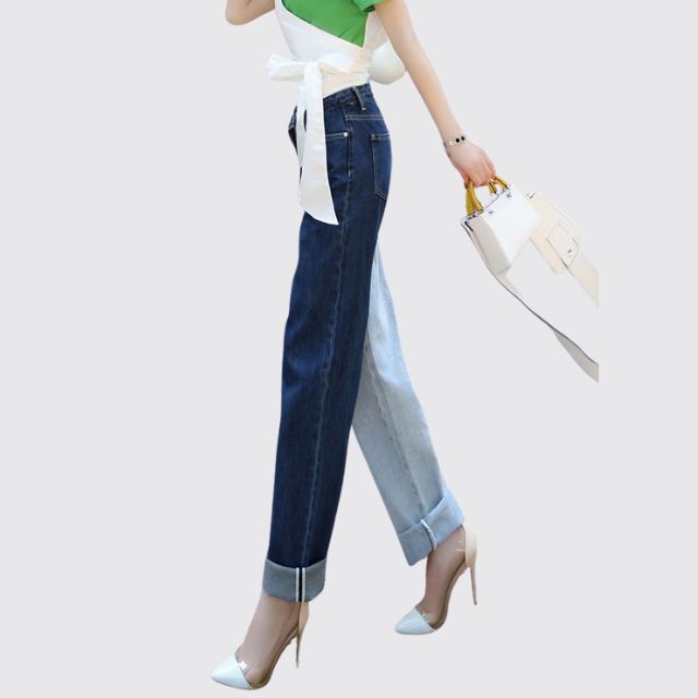 High-waisted straight jeans with contrast splice