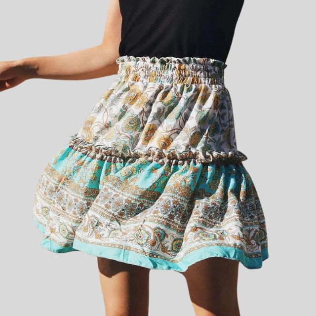 Bohemian floral skirt with ruffles