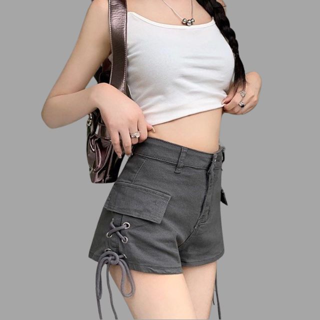 High-waist shorts with lace-up detail