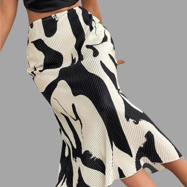 Pleated midi skirt with abstract print