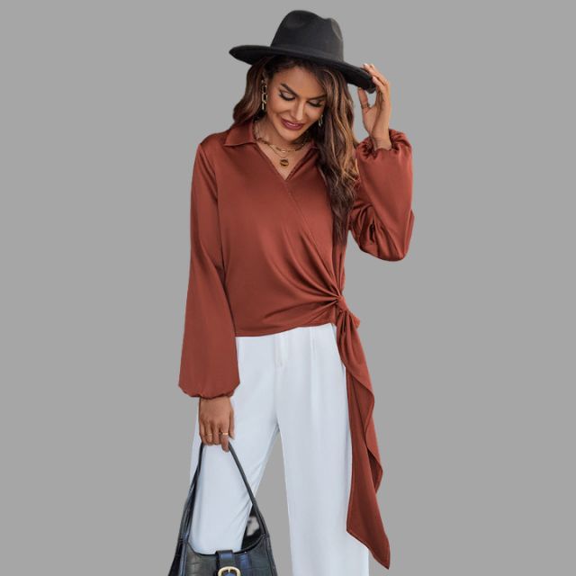 Wrap blouse with V-neckline