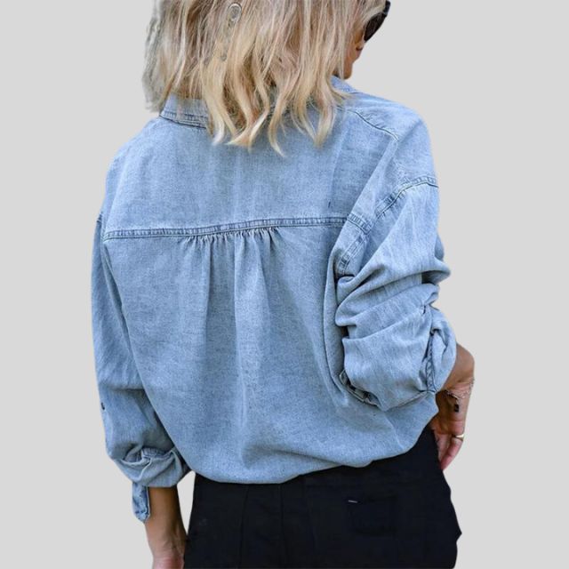 Denim blouse with tie front