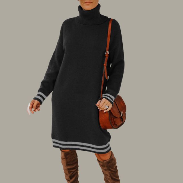 Cosy turtleneck jumper dress with contrasting stripes