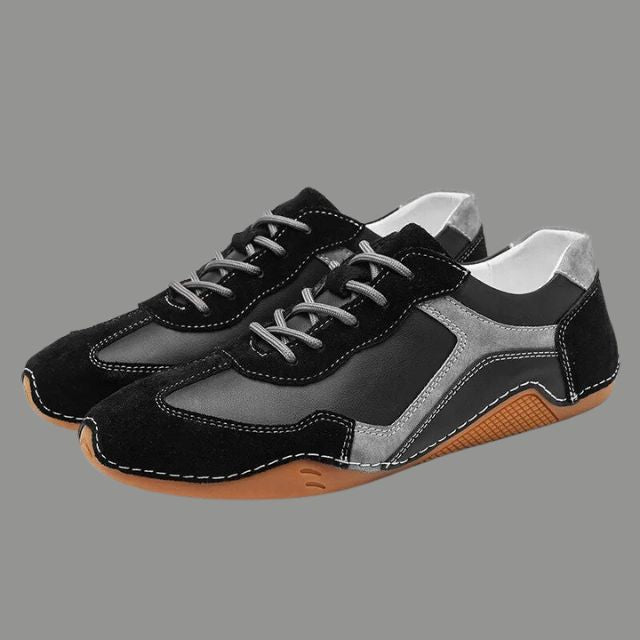 Breathable genuine leather sneakers with corrugated sole design