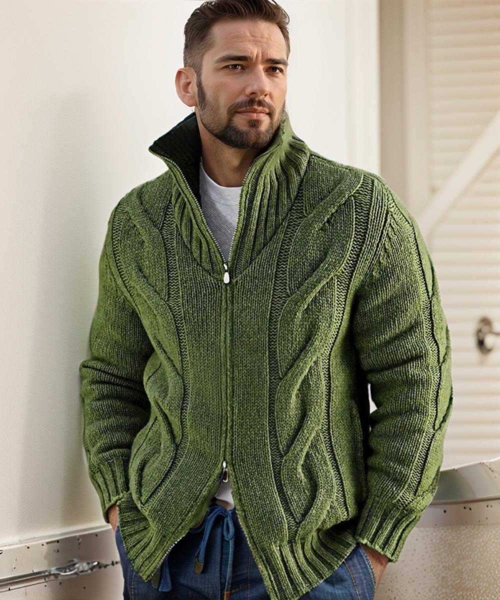 Cardigan with two-way zipper for men