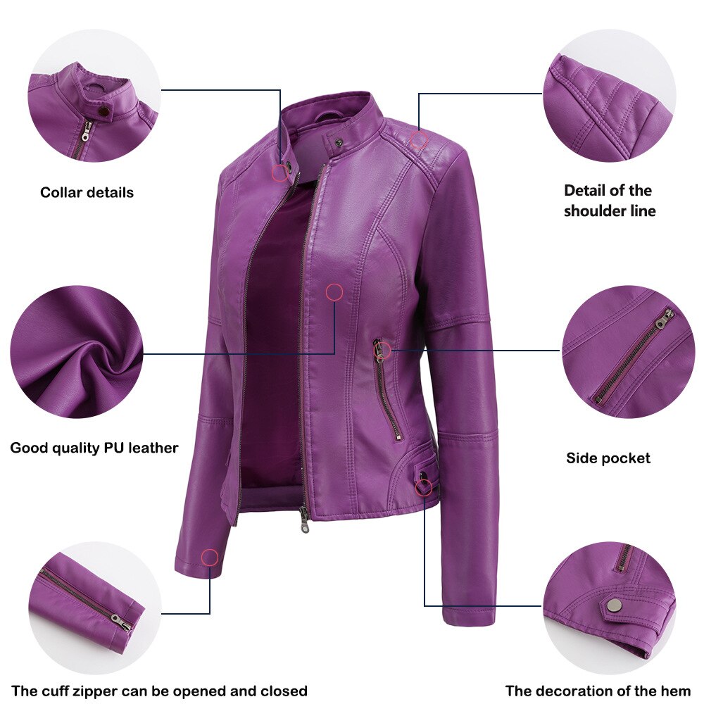 Chic Women's Mao Collar Leather Jacket