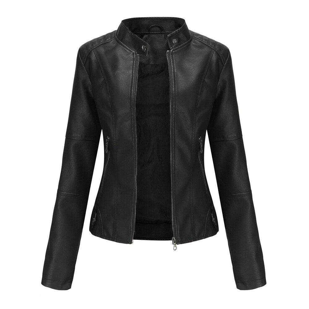 Chic Women's Mao Collar Leather Jacket