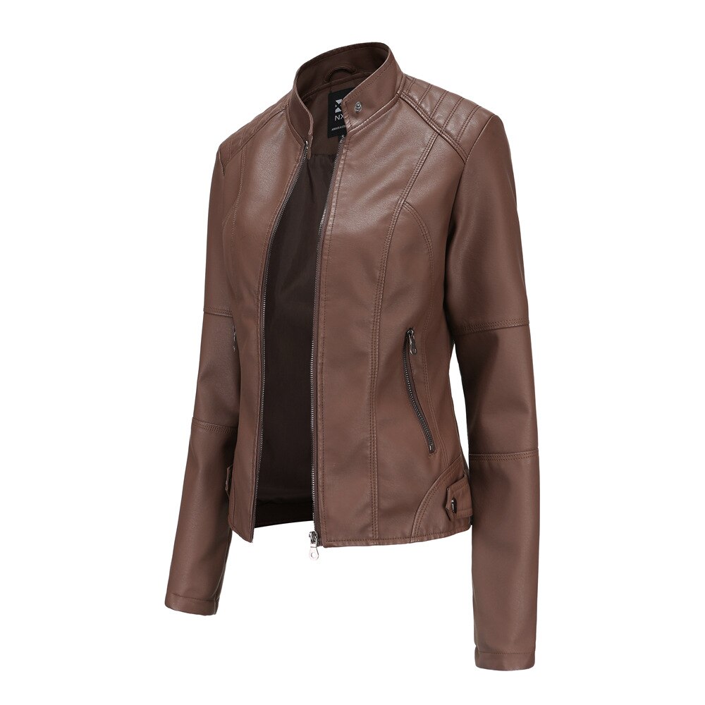 Chic Women's Mao Collar Leather Jacket