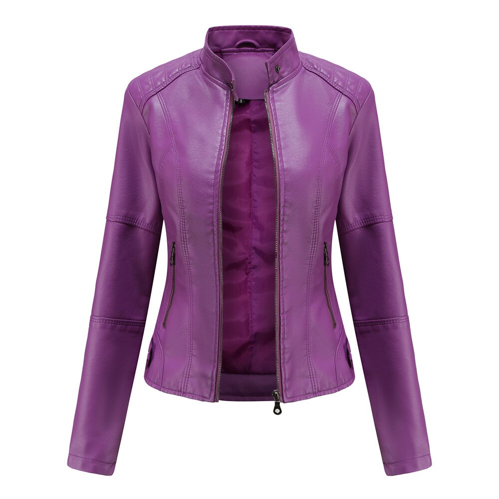 Chic Women's Mao Collar Leather Jacket