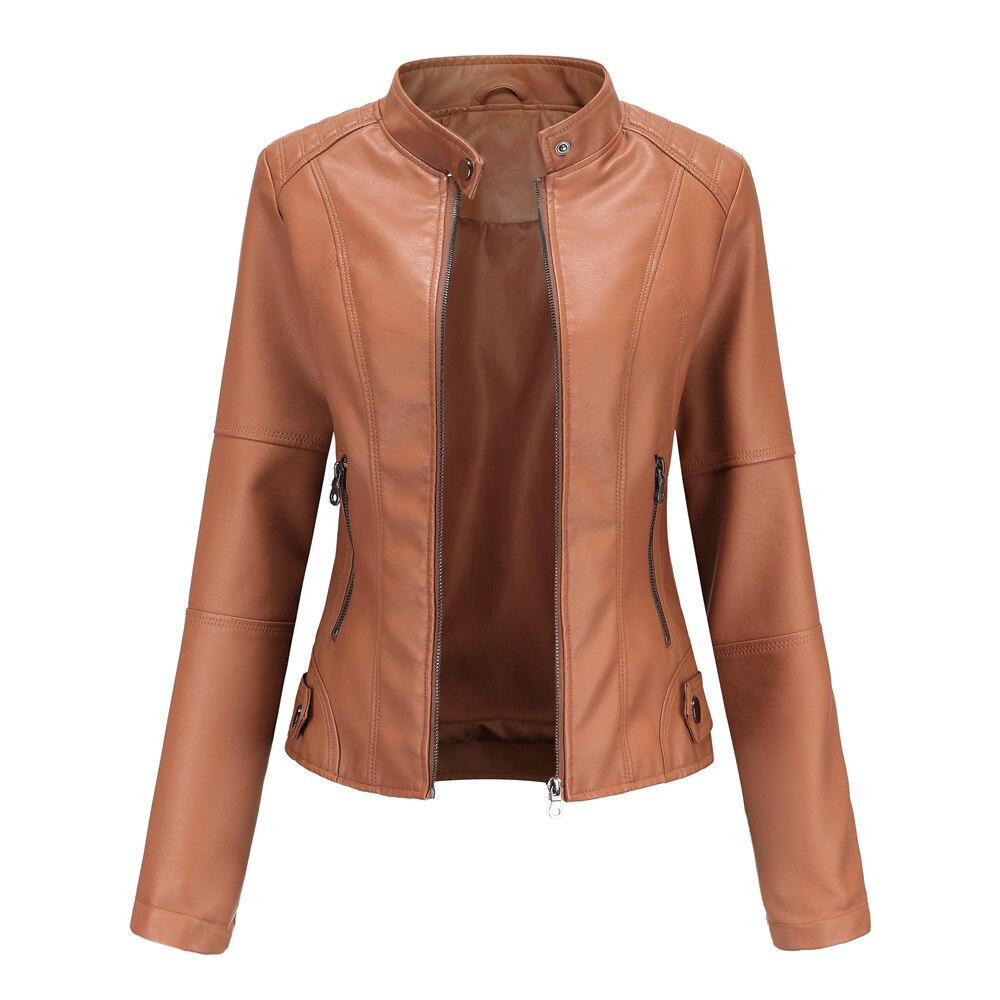 Chic Women's Mao Collar Leather Jacket