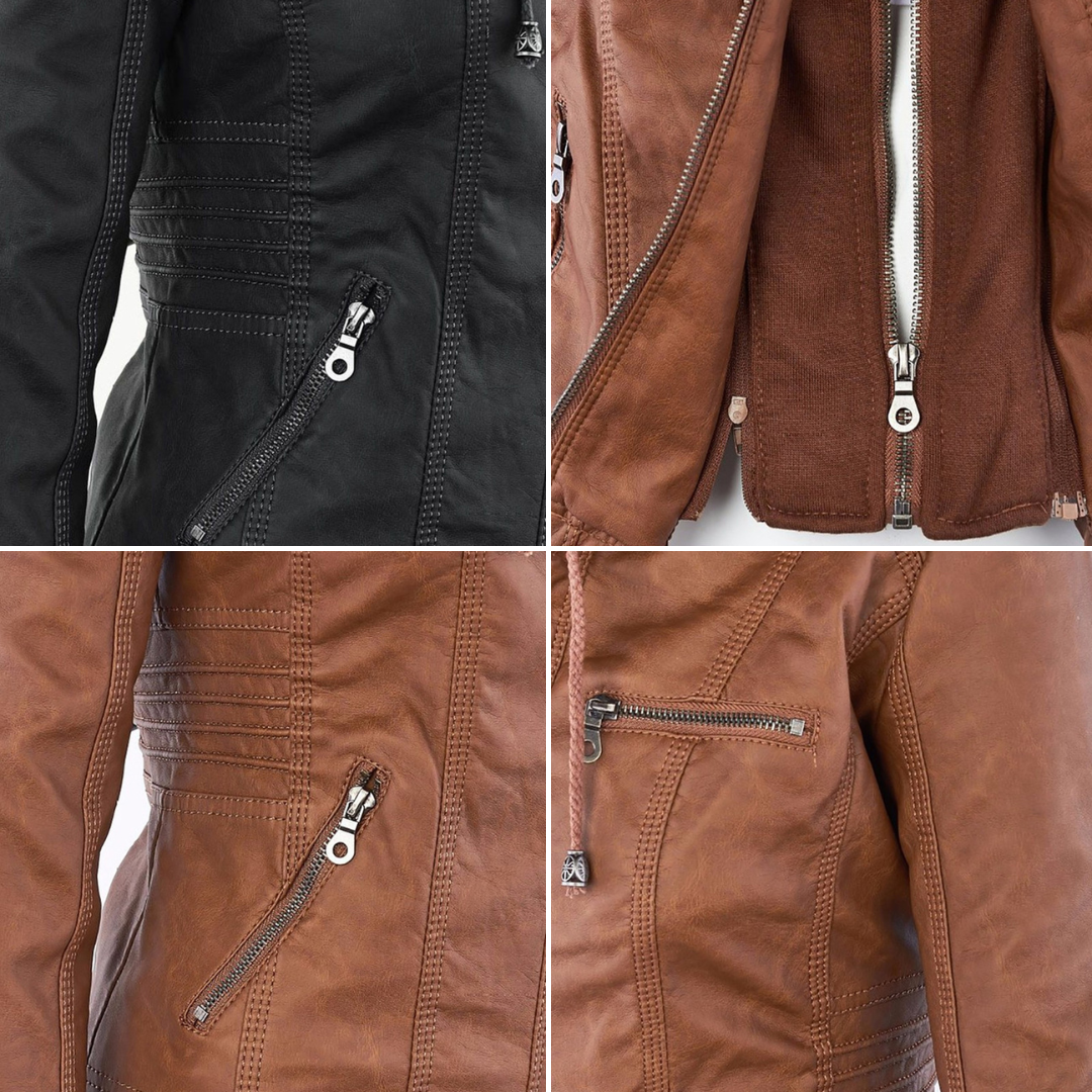 Chic Women's Hooded Leather Jacket