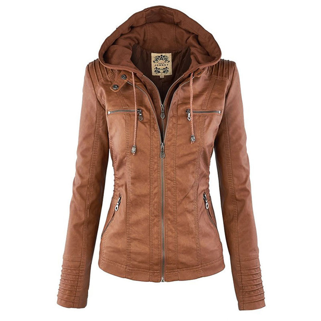 Chic Women's Hooded Leather Jacket