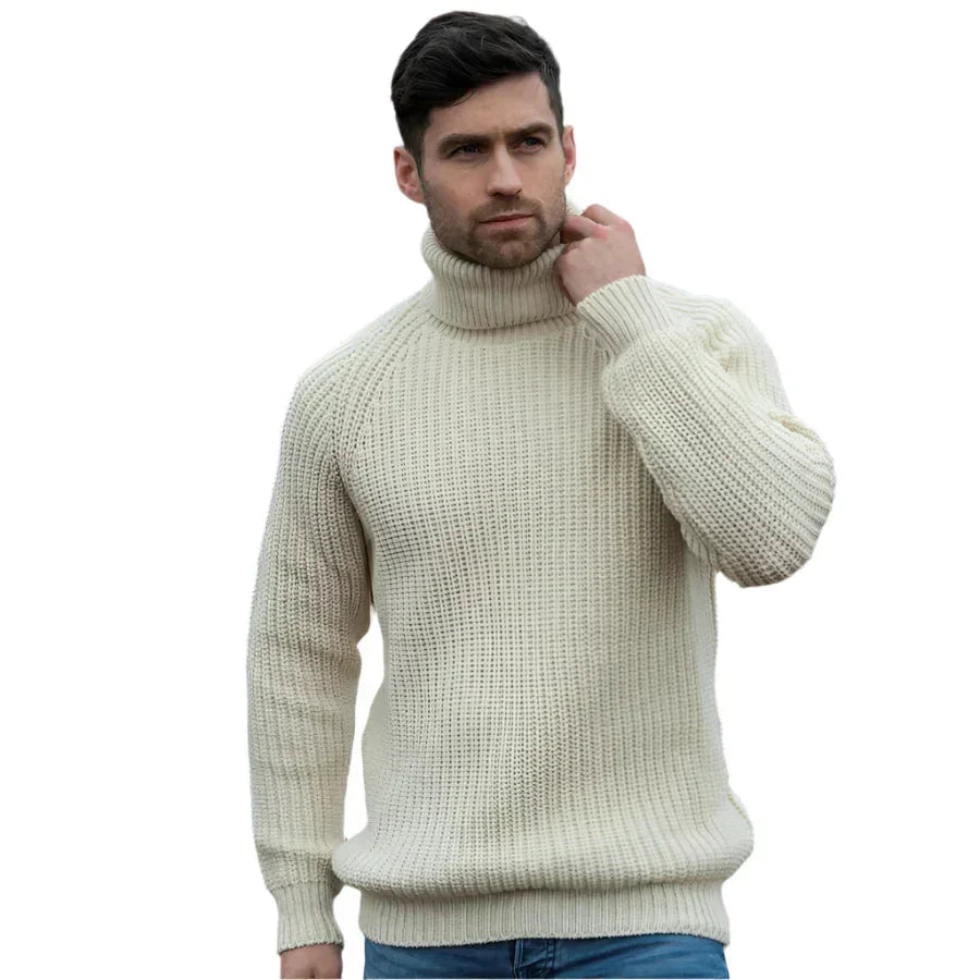 Warm men's sweaters with high collar