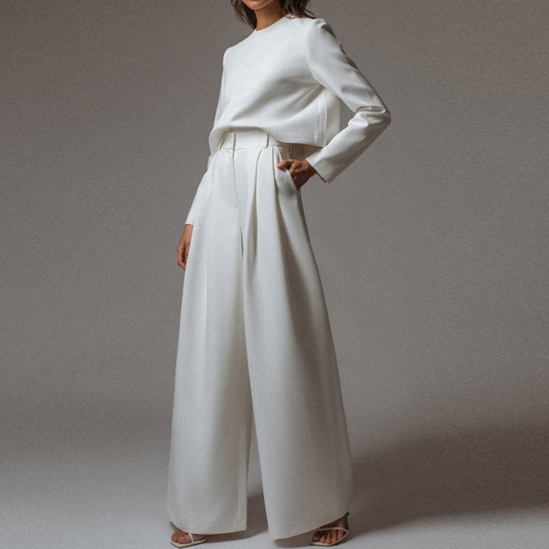 Cropped Long Sleeve and Wide Leg Pants Set