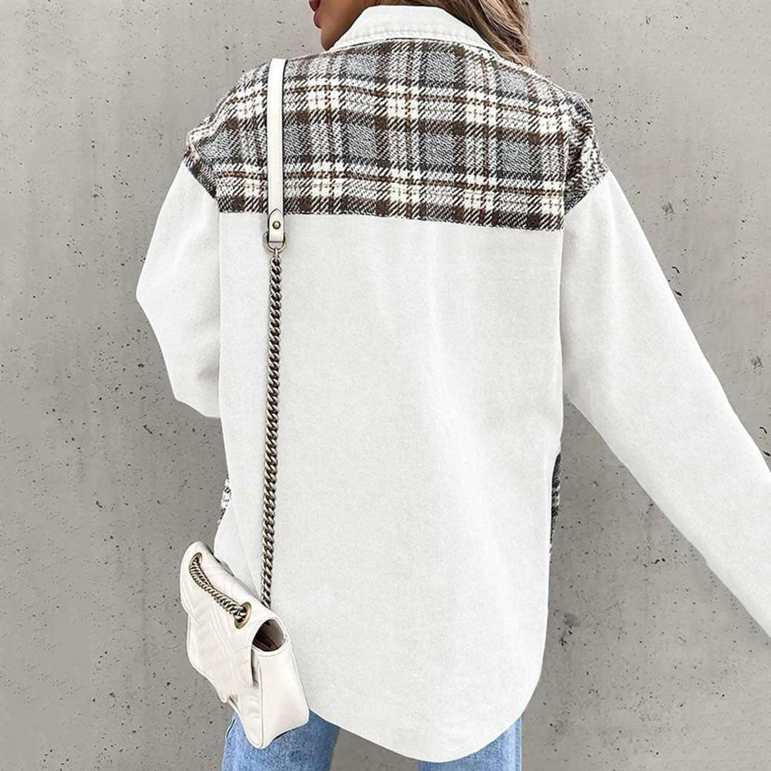 Fashionable chequered oversized denim jacket for women