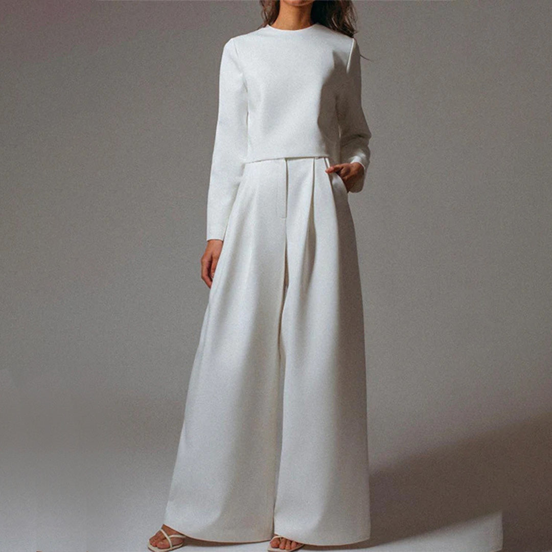 Cropped Long Sleeve and Wide Leg Pants Set