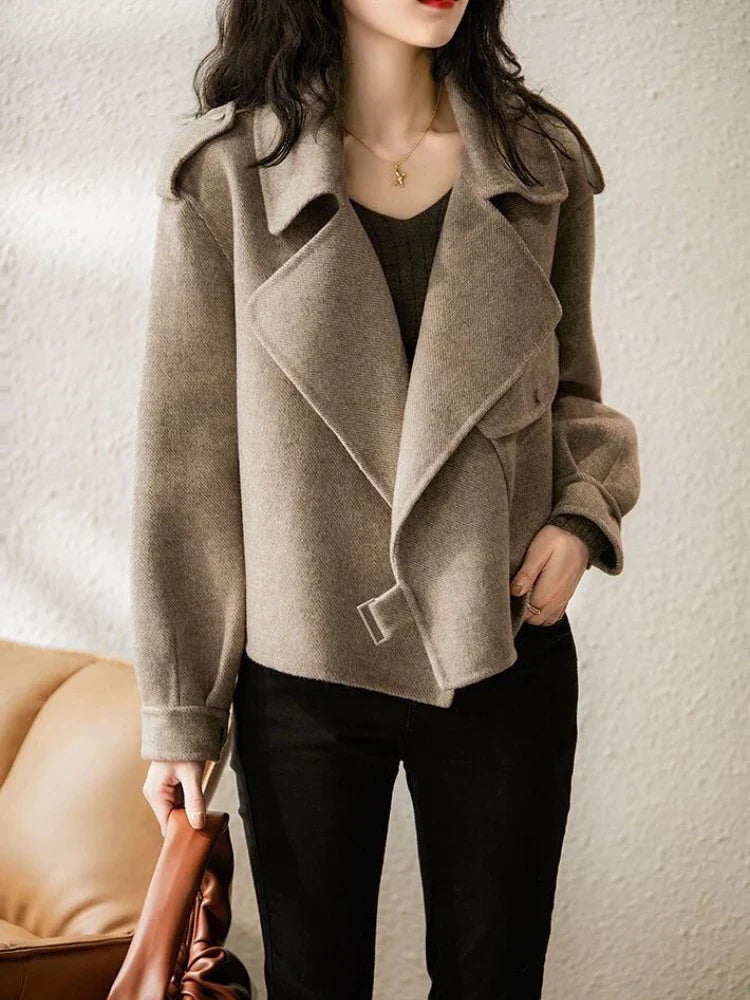 Lillian - elegant collar down warm crepe jacket