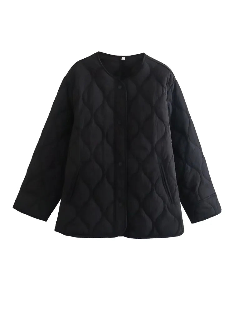 Oversized quilted jacket with press studs