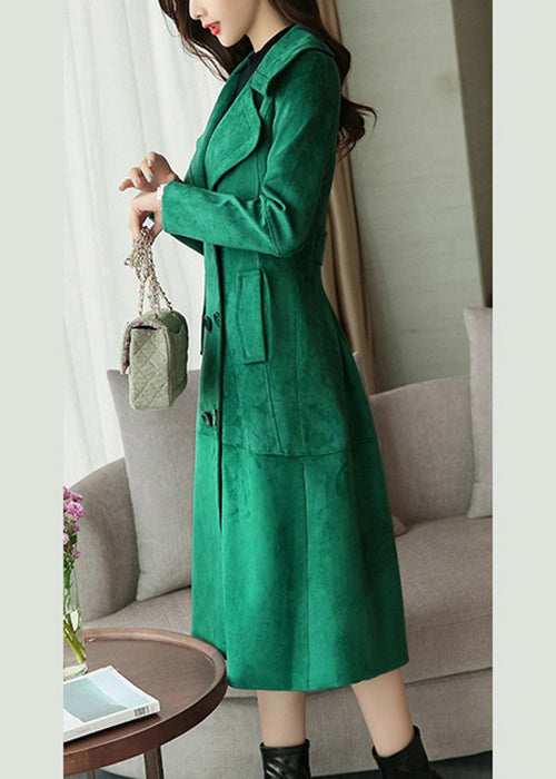 Ladies Double Breasted Pockets Patchwork Long Coat