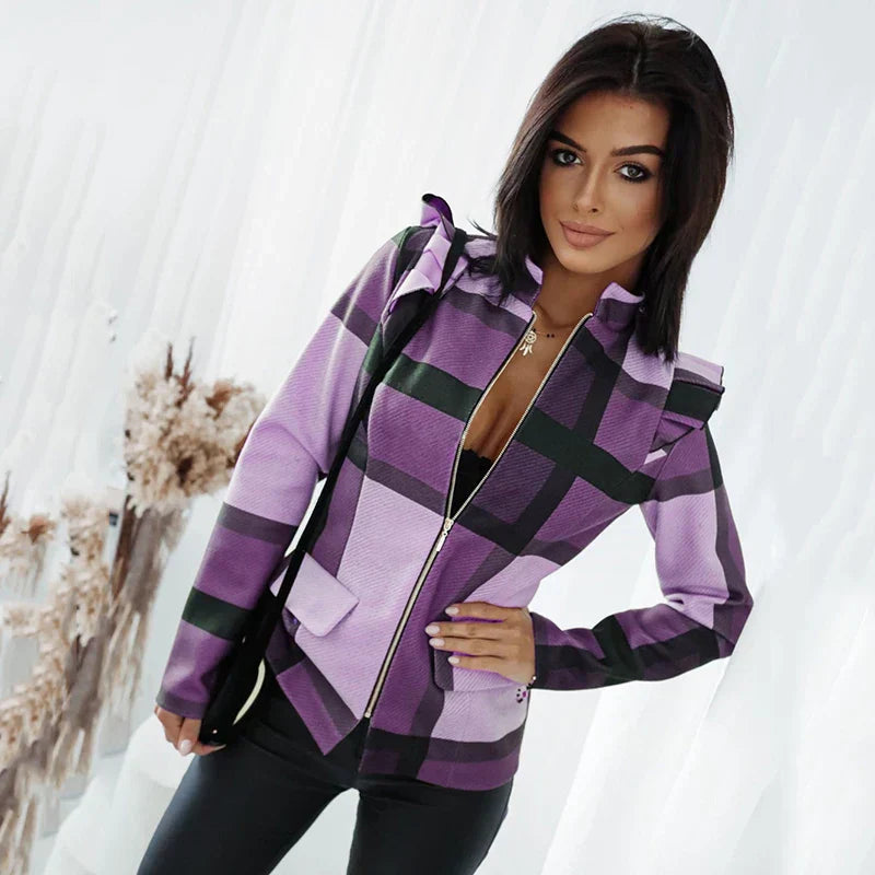 Desiree - elegant plaid jacket with zip-up closure