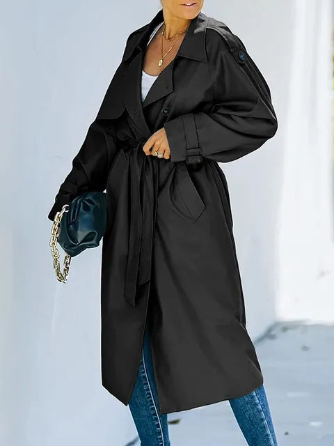 Double-breasted long trench coat