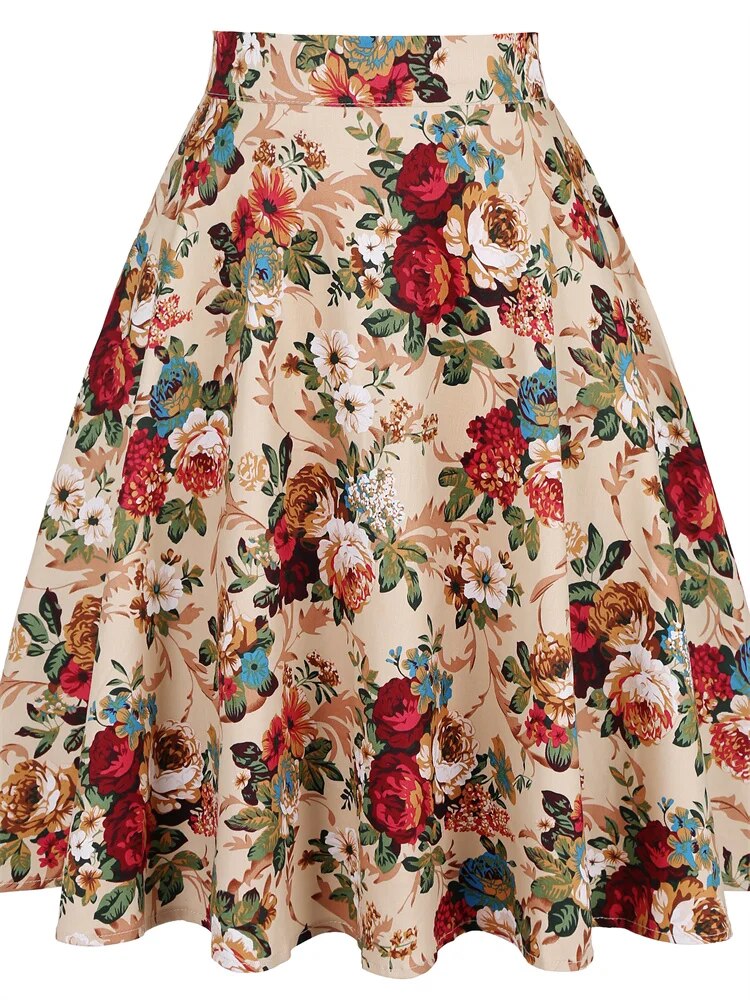 Classic Ladies Floral Pleated Midi Skirts