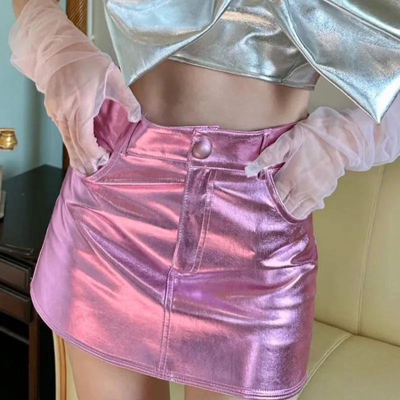 Luminous mini skirt in a metallic look