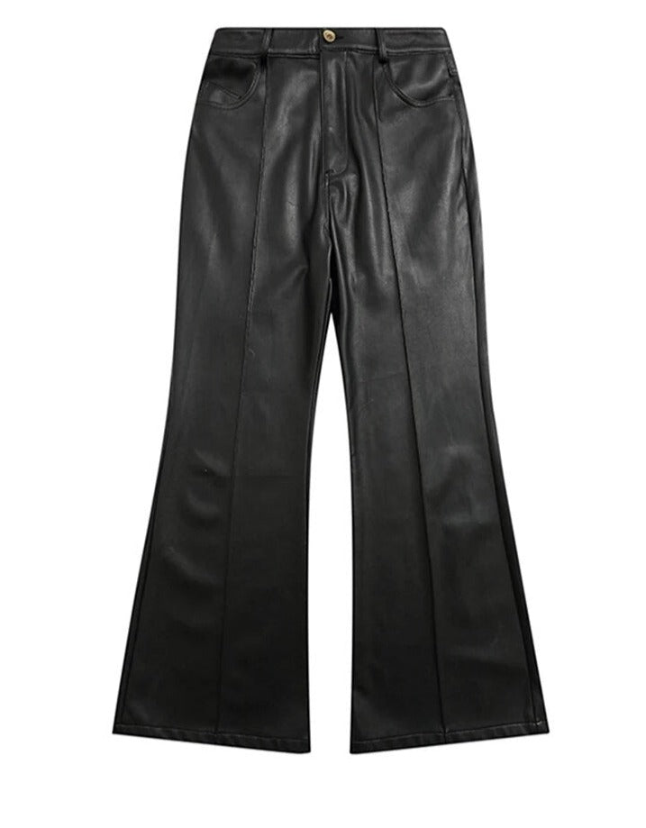 Long Soft Leather Flare Trousers