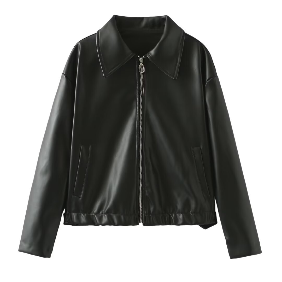 Julia™ - Leather jacket with lapel and zipper